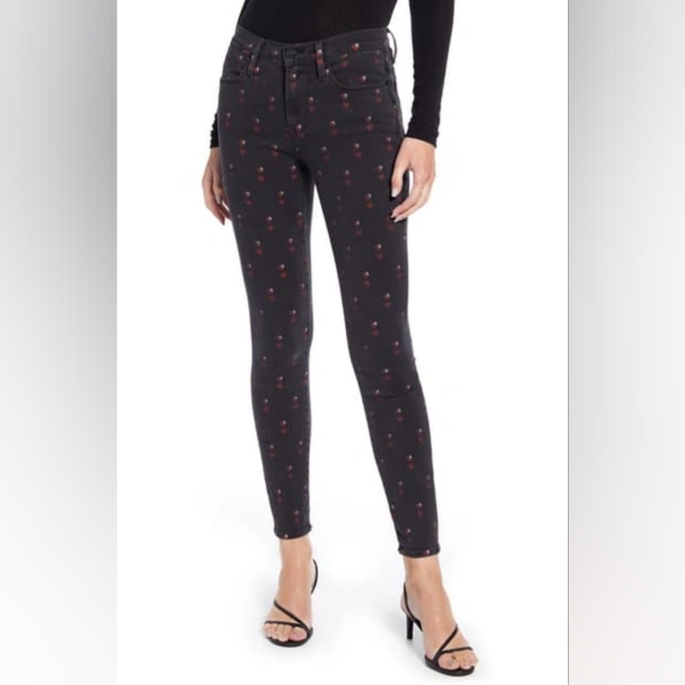 Frame Le High Skinny Heart Jeans in Black Washed Heart Print Size 30
